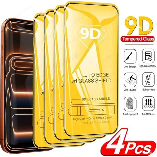 4 Pcs 9D Tempered Glass Screen Protector for Apple iPhone 17