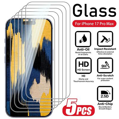 5PCS Screen Protector For iPhone 17 16 Pro Max Tempered Glas