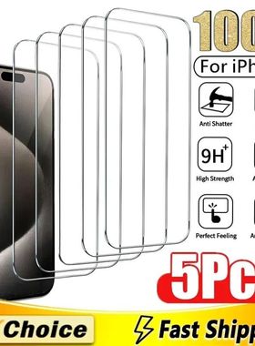 5Pcs Tempered Glass For iPhone 15 16 17 Pro Max Screen Protector For iPhone  Plus Protective Glass