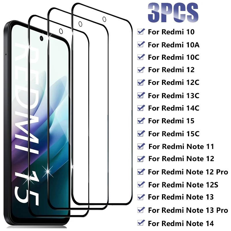 3PCS Tempered Glass For Xiaomi Redmi 15 15C 14C 13C 12C 10 1