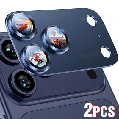 1-2Pcs Metal Alloy Camera Lens 9H Tempered Glass Protector For Phone 14 15 16 17 ProMax Easy Install