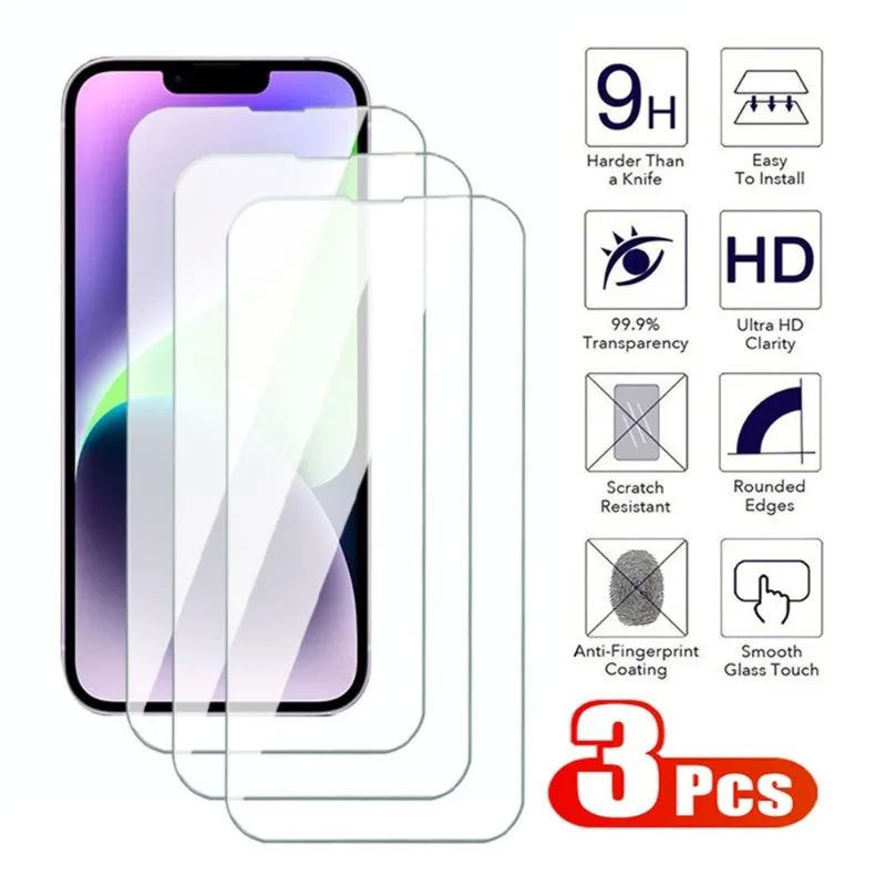 3Pcs Full Tempered Glass For iPhone 11 12 13 14 15 16 Plus P