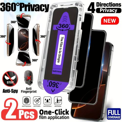 2Pcs 360 Degree Privacy Tempered Glass Screen Protector with