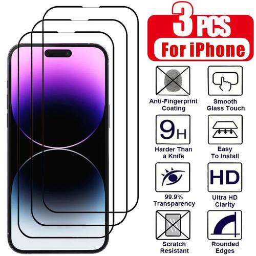 3 Pieces Tempered Glass for iPhone 17 16 15 14 13 12 11 Pro