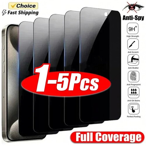 1-5Pcs Full Cover Privacy Screen Protector For iPhone 17 16 15 14 13 12ProMax Plus 8K Anti-spy Glass