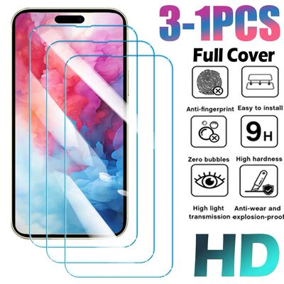 3-1 Pcs HD Clear Tempered Glass for iPhone 16 15 14 Pro Max