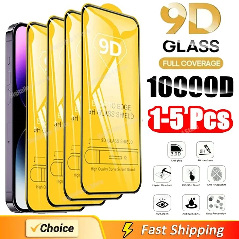 1-5PCS 9D Screen Protector Tempered Glass for IPhone 15 14 1