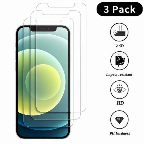 3Pcs Tempered Glass For iPhone 17 12 13 14 15 Pro Max 12 Min