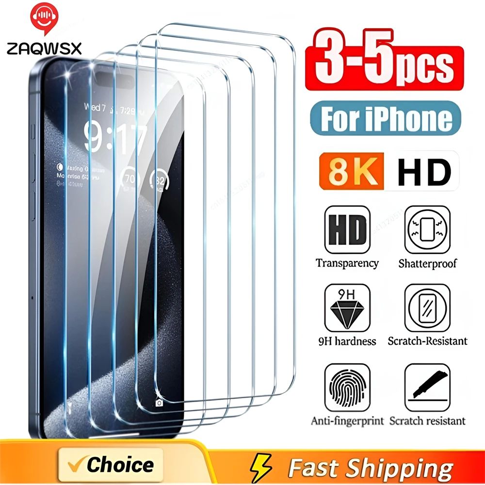 3-5PCS Diamond Glass For iPhone 15 14 13 12 11 PRO MAX No Bo