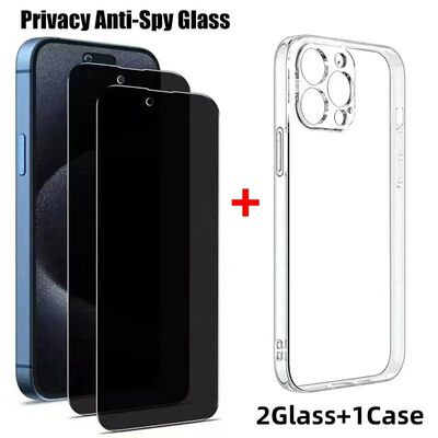 2PCS Anti-Spy Tempered Glass+1PCS Phone Case Set Meal For iP