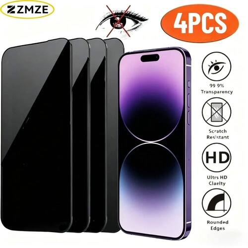 4Pcs Anti Spy Tempered Glass Film for iPhone 17/16/15/14/Pro