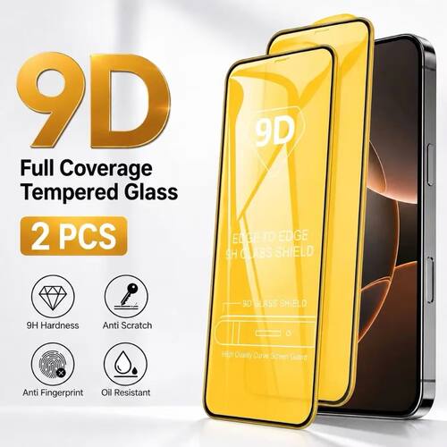 2Pcs 9D Full Cover Screen Protector for iPhone 17/16/15/Pro