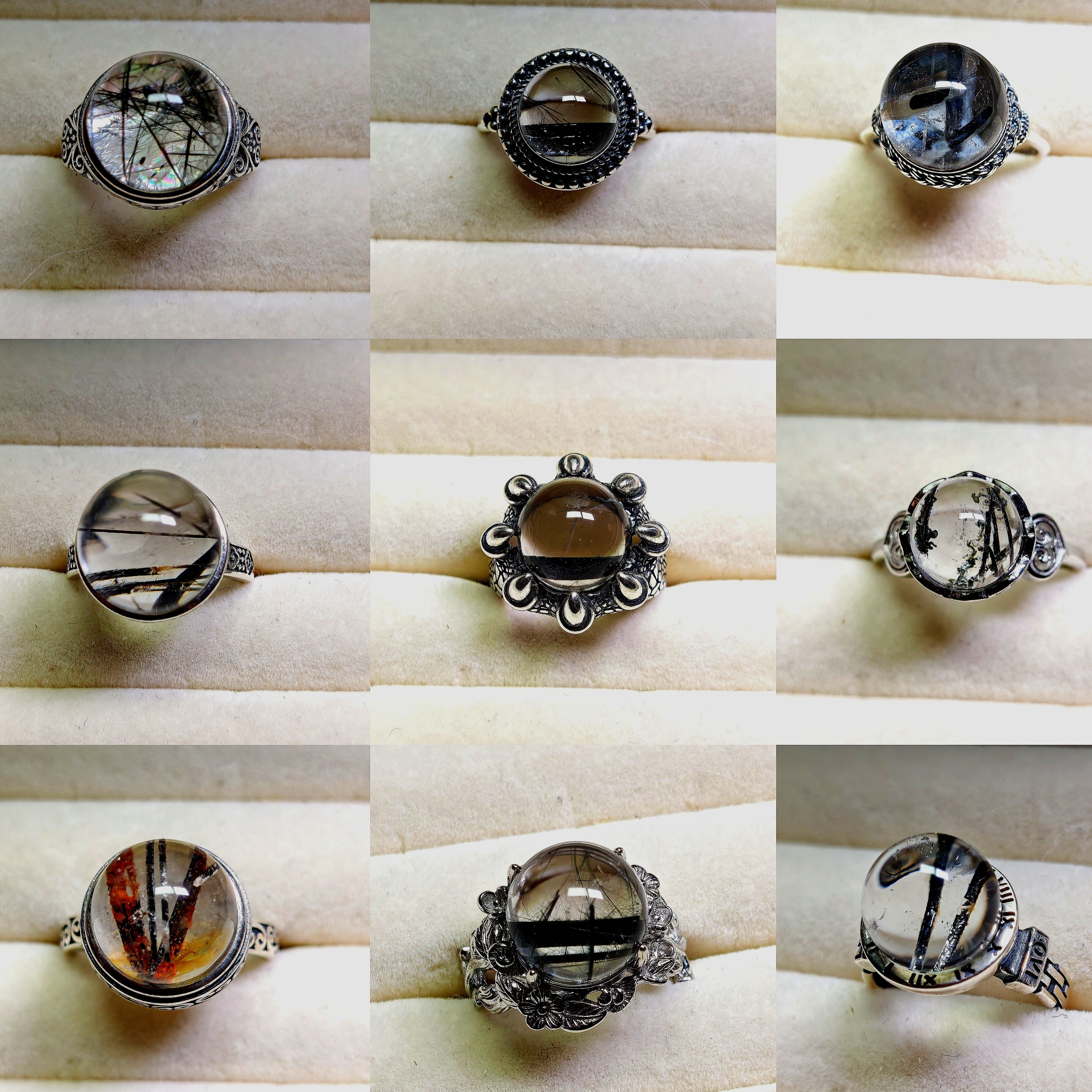 S925纯银镶嵌天然黑发晶水晶戒指碧玺黑发超酷活口男女款复古88