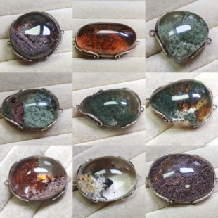 S925银镶嵌天然彩幽灵绿幽灵水晶双耳魔盒DIY配件水晶吊坠手链106