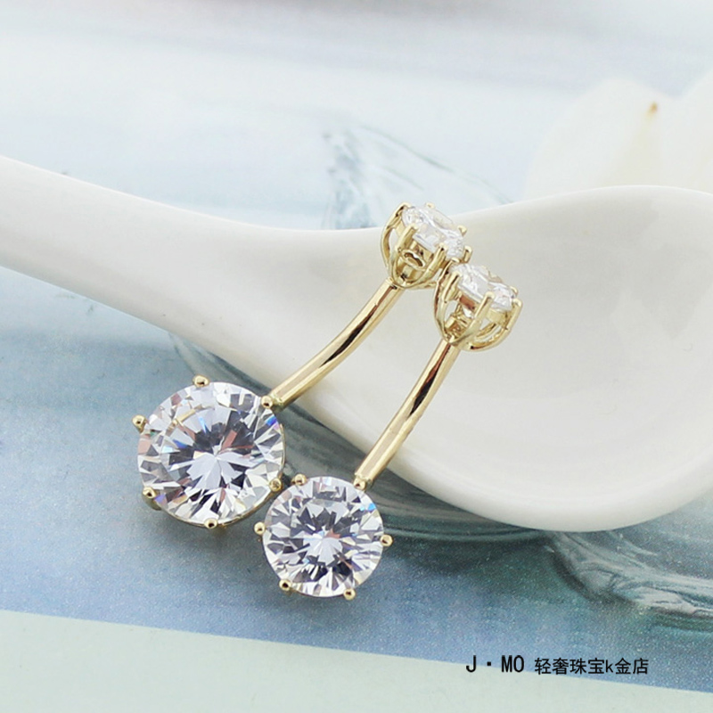 日韩流行 韩国14k金黄金脐环 闪耀六爪锆石14k纯金肚脐钉肚皮舞女