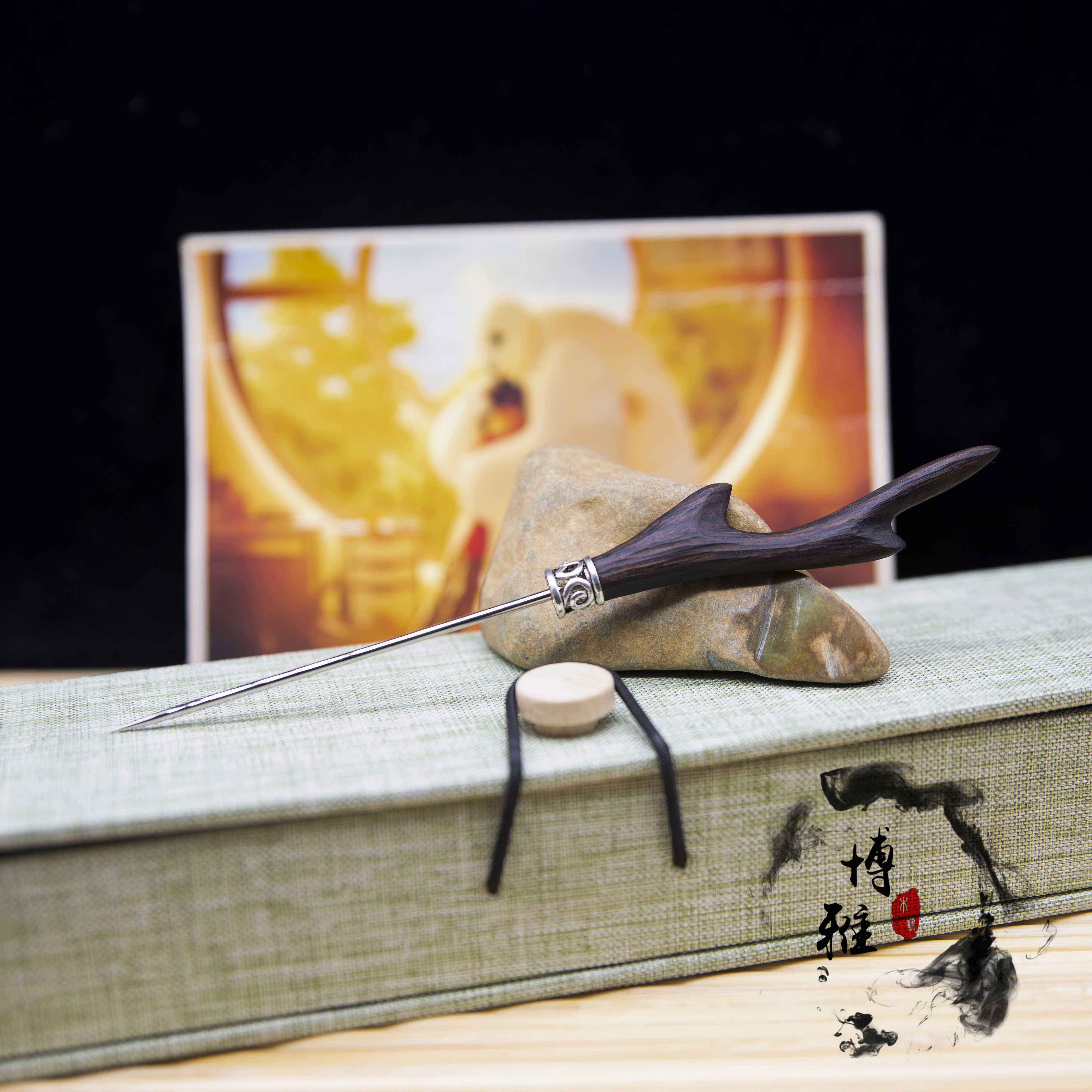 【博雅木艺】【龙角】藏针藏剑鹿角发簪黑檀木防身汉服中国风古典