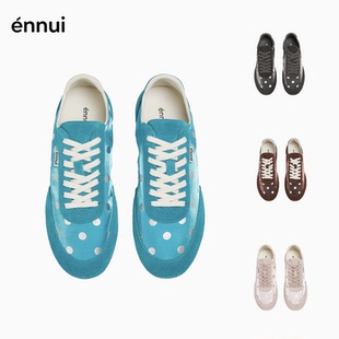 ennui 跳跃波点 原创新款春夏真皮平底德训鞋女系带休闲薄底鞋