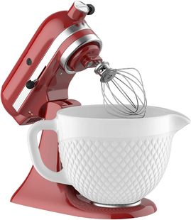 KitchenAid凯膳怡厨师机白色红色菱形搅拌碗奶油碗和面碗