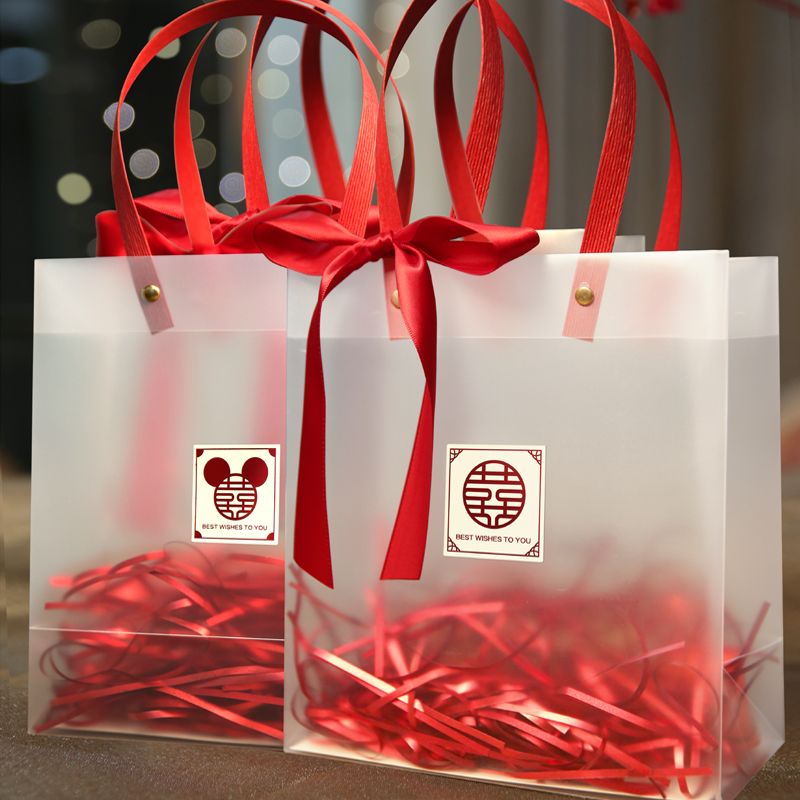 免折叠可定制森系透明磨砂订结婚喜糖空盒子手提伴手回礼品包装袋