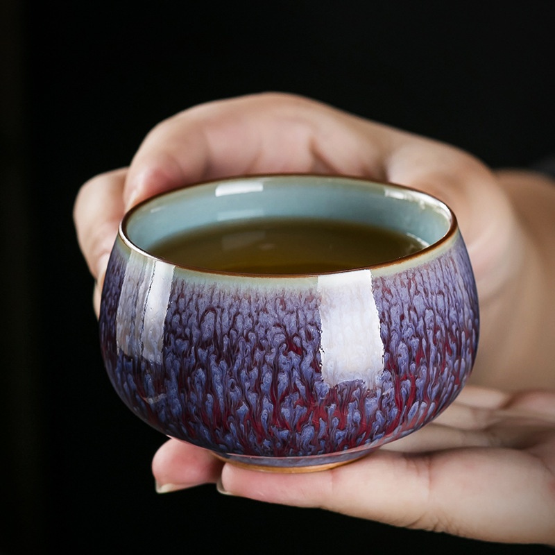 窑变钧瓷紫色主人杯单个茶杯个人功夫茶杯茶具窑变杯小茶盏