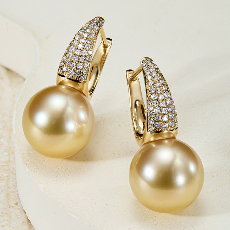 南洋金珠耳环海水珠耳饰S925银耳圈正圆无暇极强光浓金珠耳饰高级