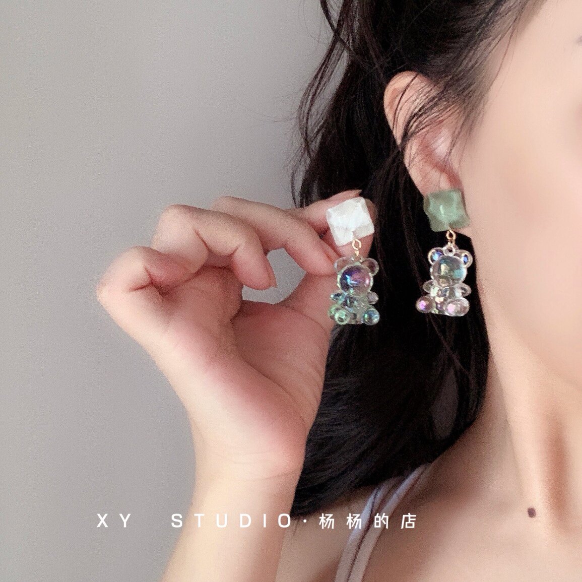 XY STUDIO包邮 韩版小熊可爱S925银耳钉耳环拍照童趣无耳洞耳夹女