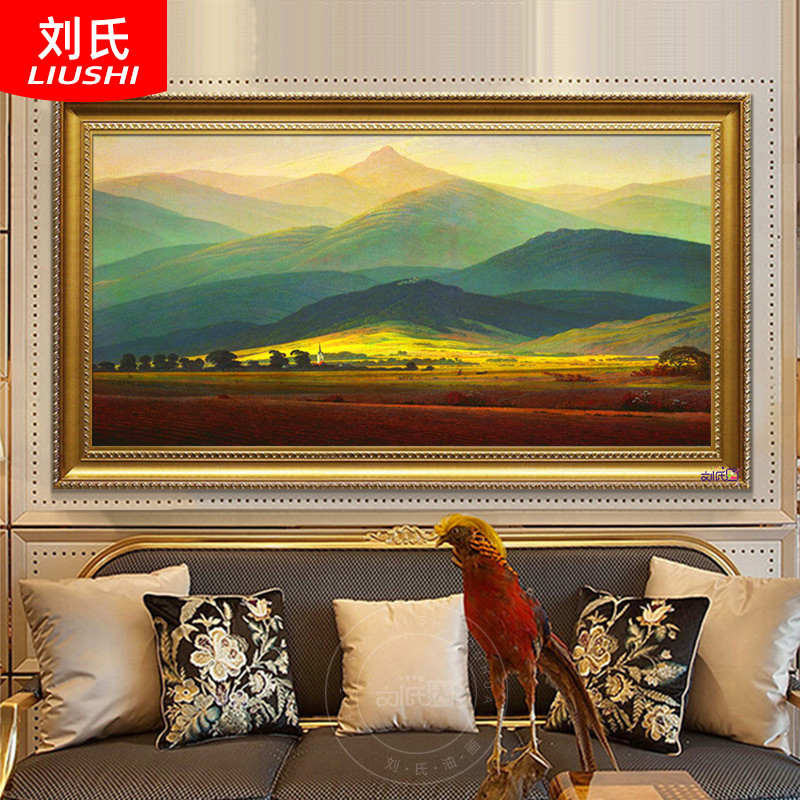 纯微喷欧式风景晶瓷巨人山美式客厅沙发背景墙挂画玄关简欧装饰画图片