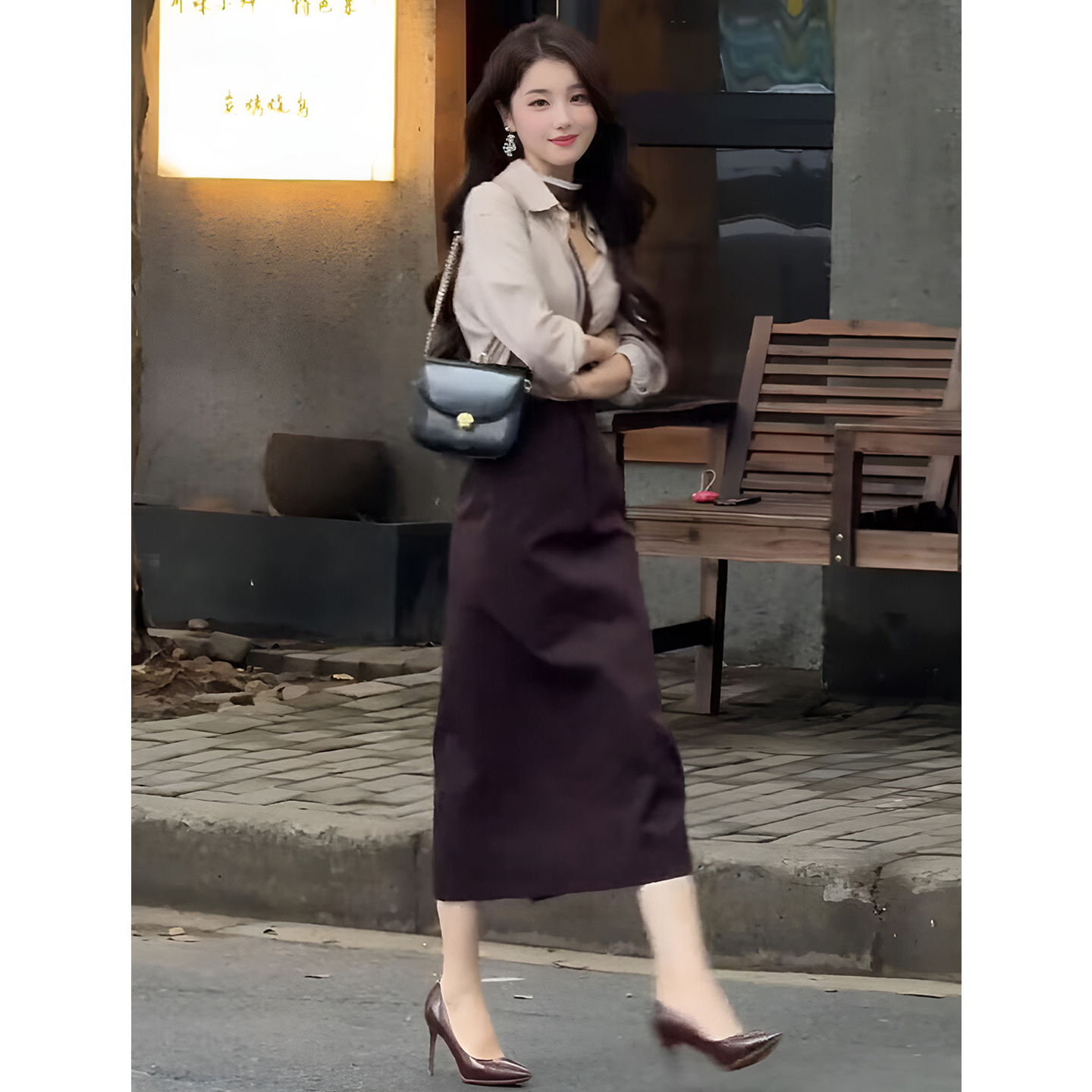 ROUMIKL气质一整套ootd穿搭又a又飒干练御姐风polo领衬衫半身裙两