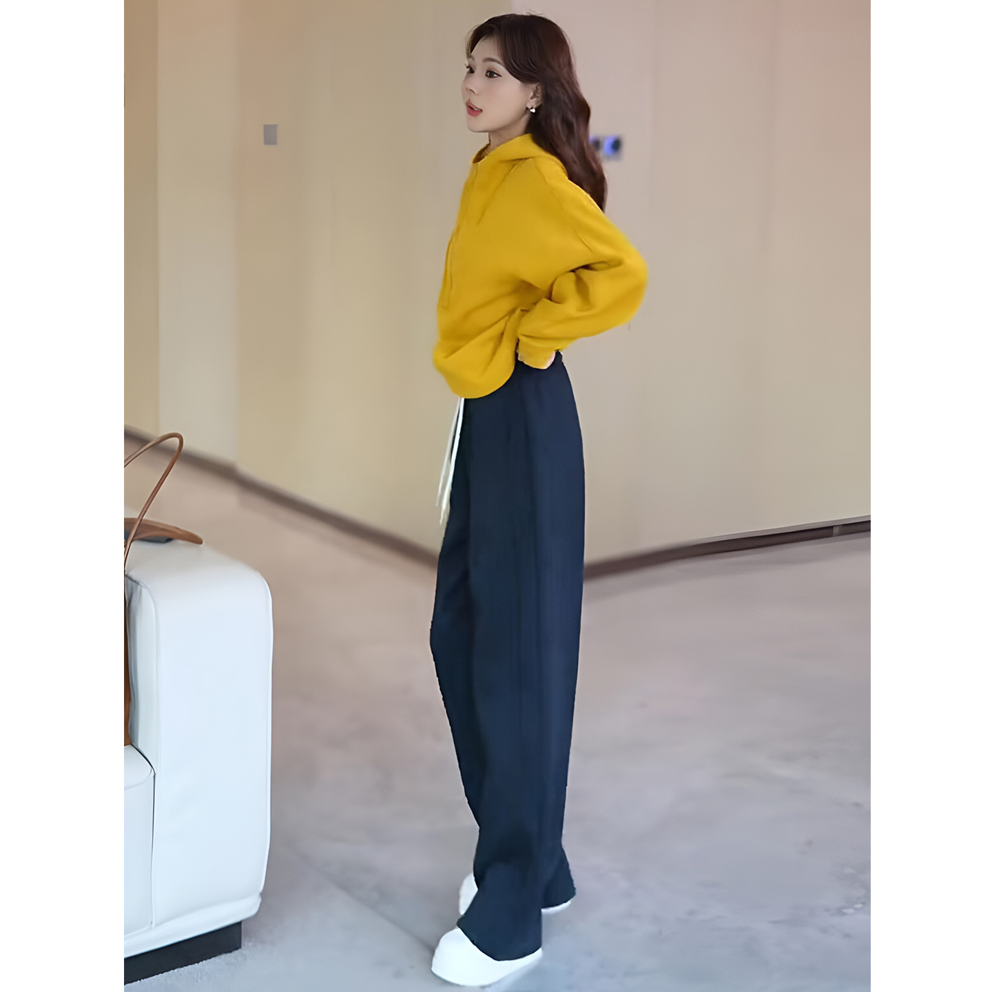 ROUMIKL韩系一整套ootd穿搭秋冬2025超火设计感半拉链上衣阔腿裤