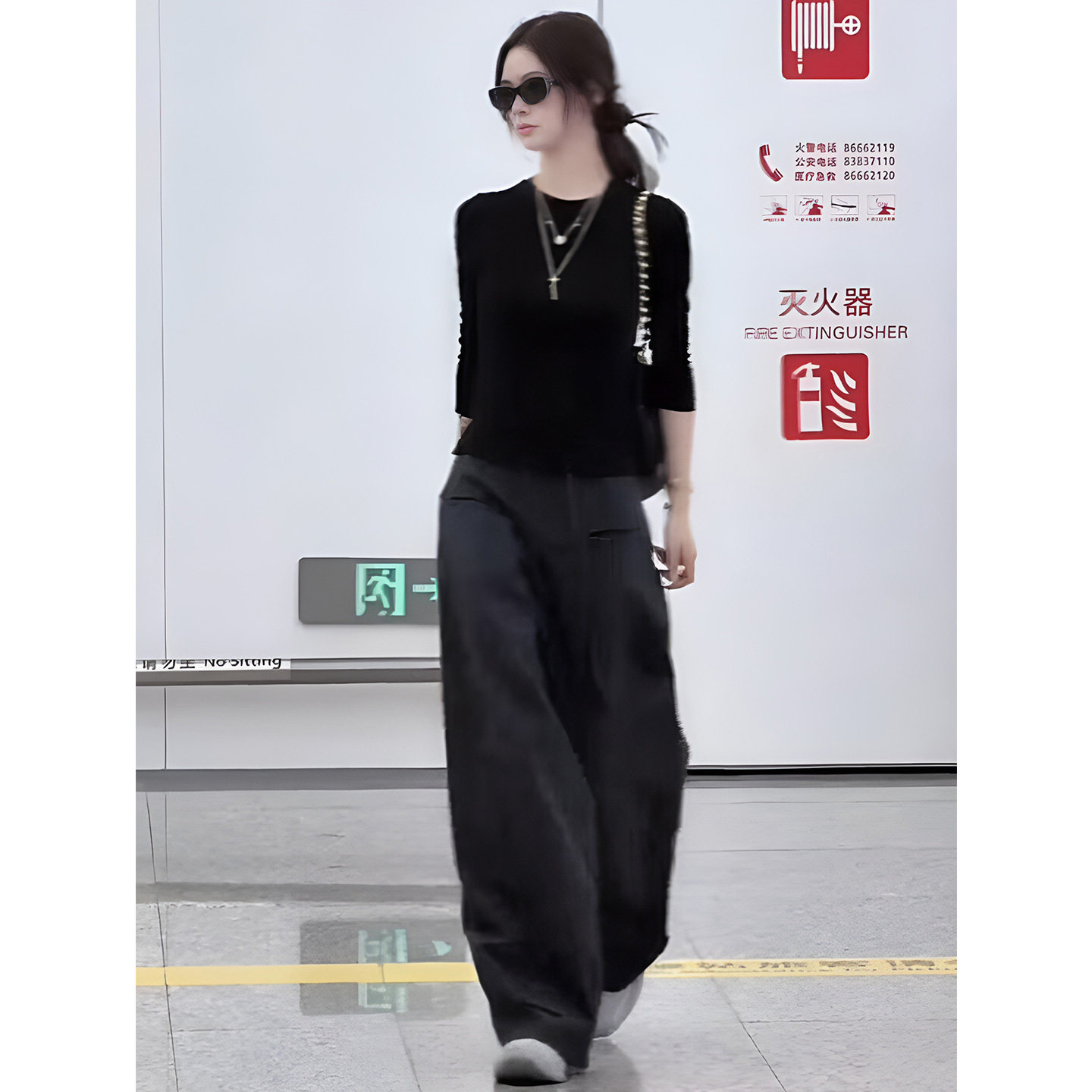 ROUMIKL黑色长袖T恤阔腿裤两件套女2025新款气质修身显瘦百搭休闲