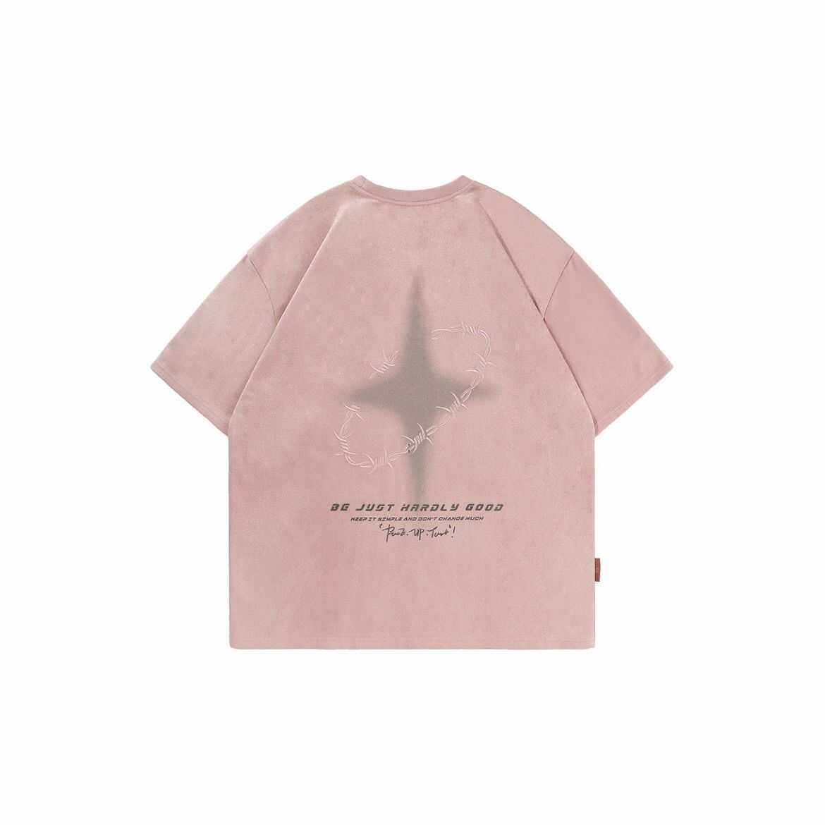 字母四芒星反光印花荆棘宽松圆领麂皮绒短袖t恤 情侣款休闲