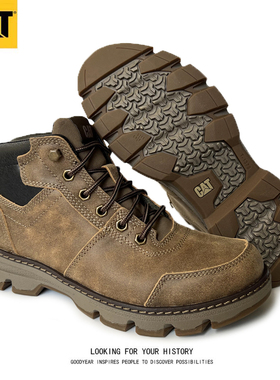 头层牛皮马丁靴CAT卡特工装男鞋中帮大黄靴厚底经典美式复古英伦