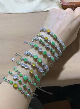 LuxuryLegend奢华传说 925银镶翡翠手手链 重工设计小清新手串女