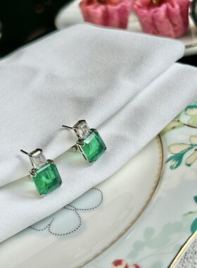LuxuryLegend奢华传说 重工设计款S925银镶嵌培育祖母绿耳钉女