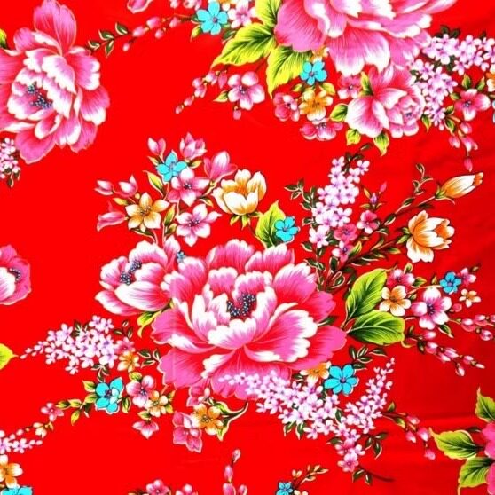 台湾传统客家花布 全棉怀旧复古布匹描金牡丹花服饰婚庆床品床单