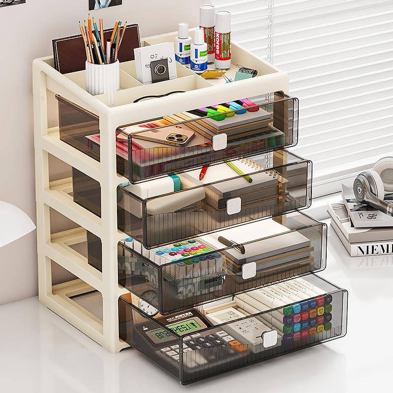 米悦桌面收纳盒抽屉式书桌上多层文件化妆品小杂物整理储物柜置物