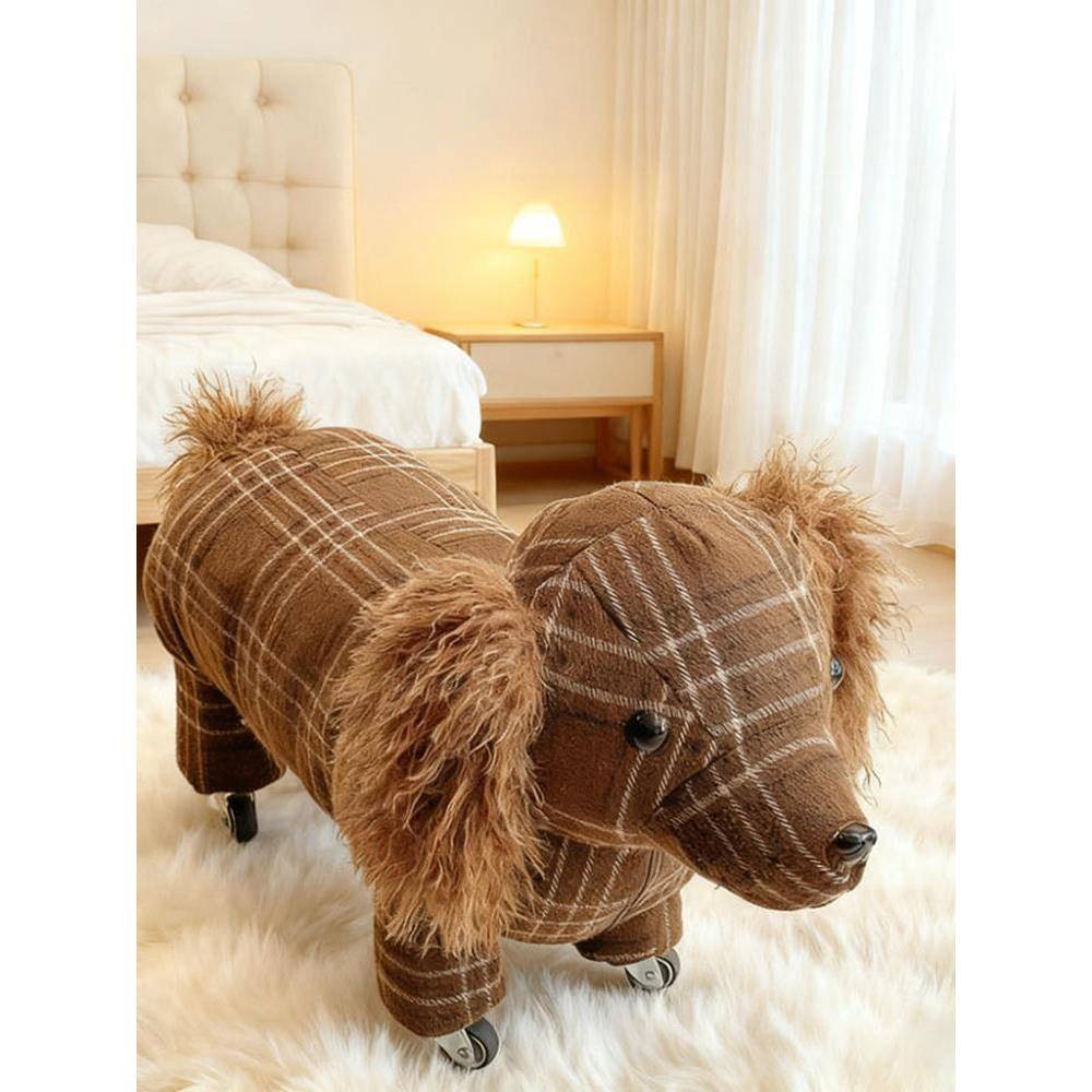 米悦小凳子家用矮凳万向轮实木坐凳创意腊肠狗旋转板凳客厅儿童沙