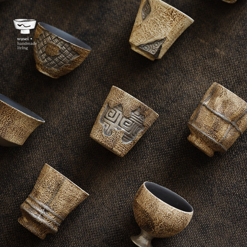 闻说WUSEI老岩泥粉引鎏银方圆杯