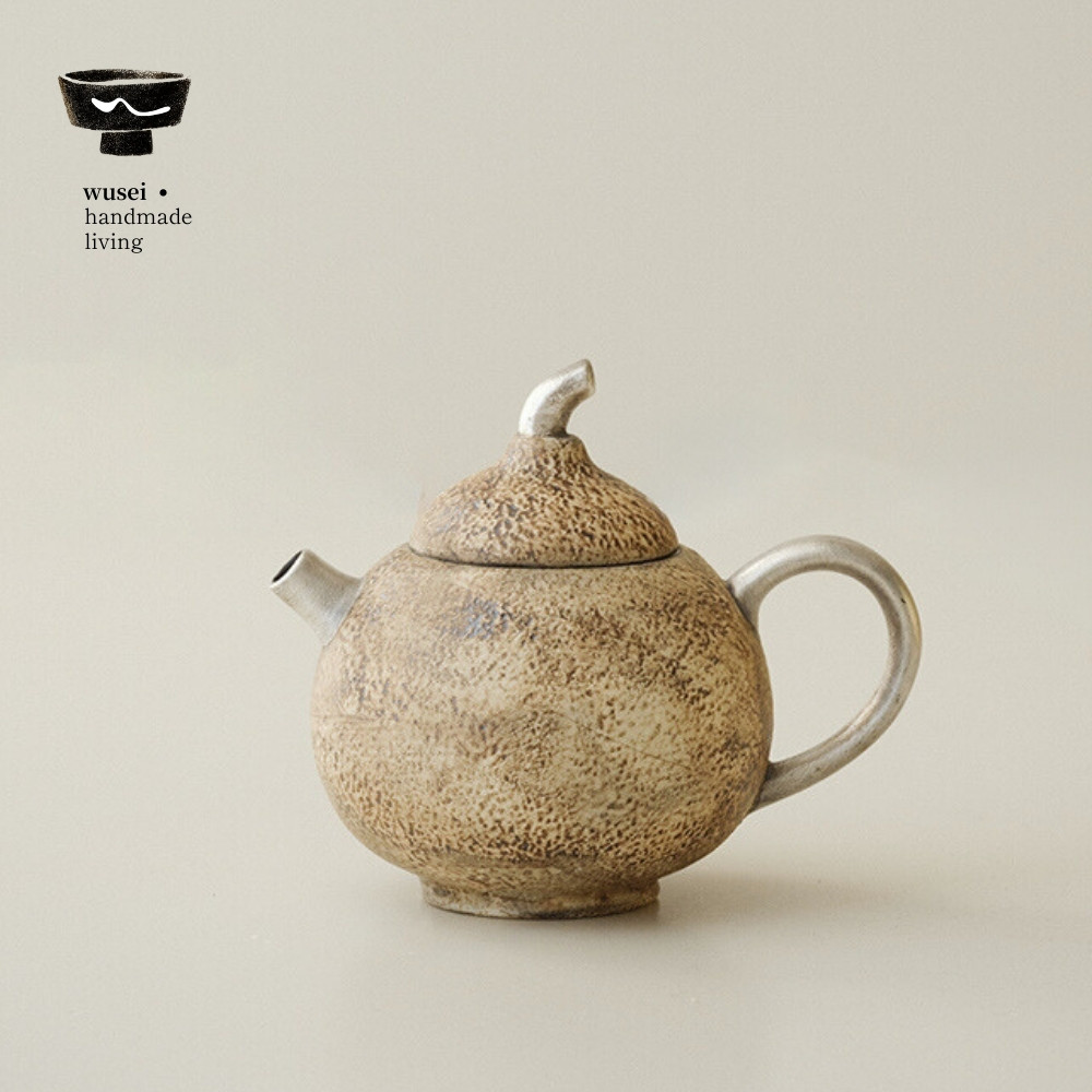闻说WUSEI石纹鎏银粉引茄段壶