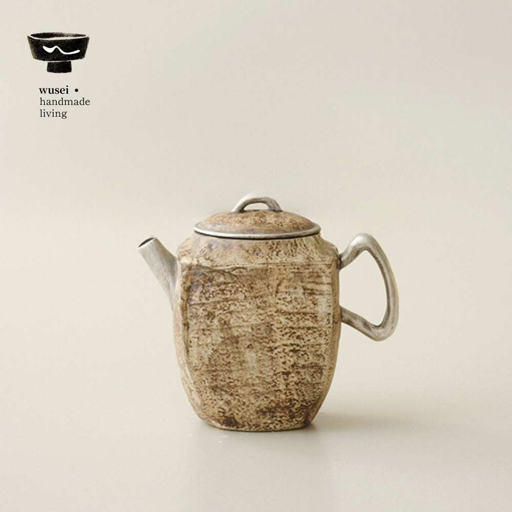 闻说WUSEI鎏银粉引石纹方圆壶