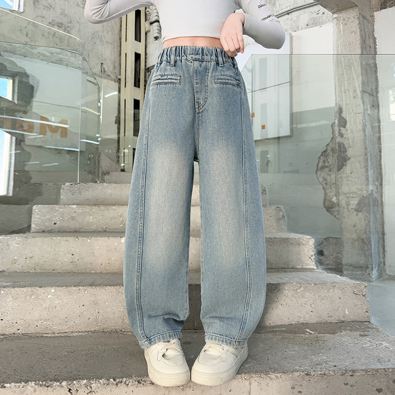 女童直筒牛仔裤春秋款2025新款儿童裤子秋装女孩大童阔腿裤初中生