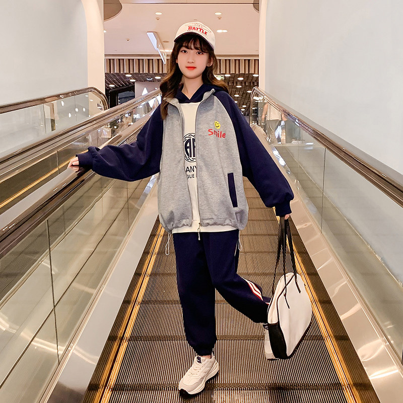 女童装时髦套装洋气春装2024新款韩版洋气中大童女孩三件套运动服