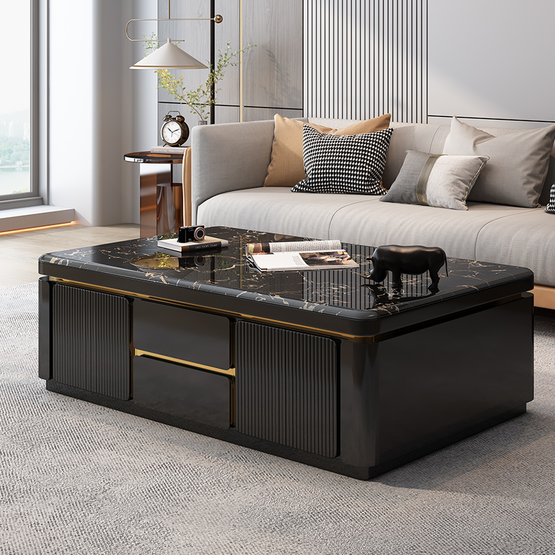 雷妮漫现代简约轻奢大理石实木高端茶几高档客厅家用小户型高级感