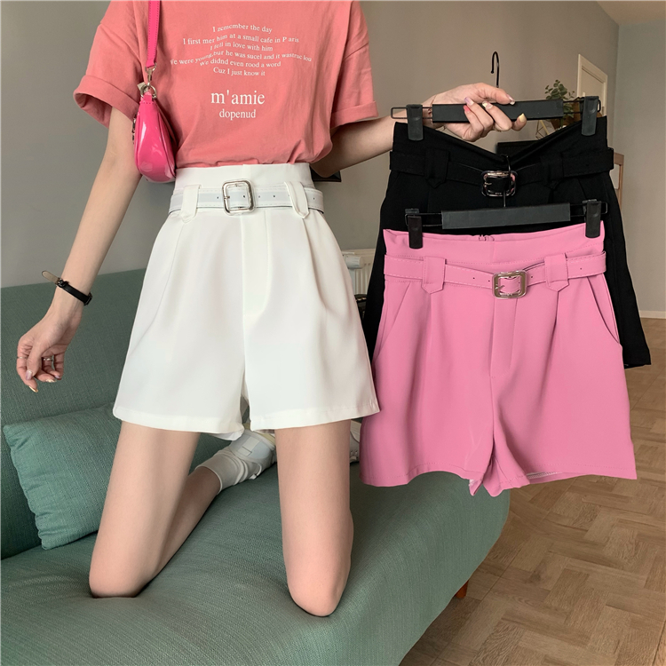 Real price new versatile high waist slim casual suit shorts women's belt