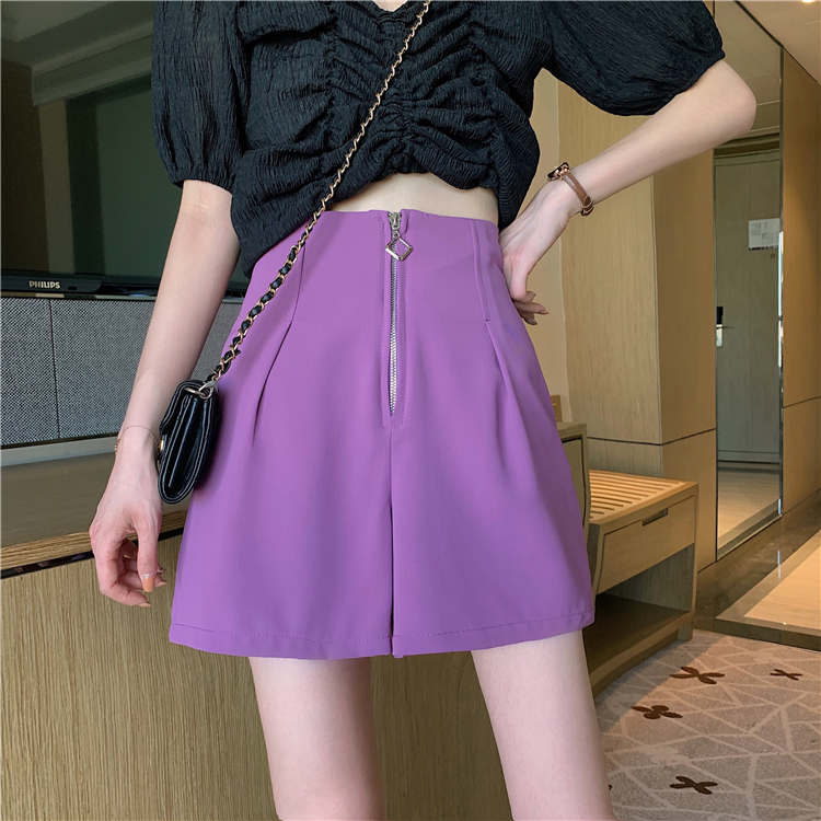 Real shot real price zipper High Waist Shorts women show thin wide leg A-line hot pants women suit casual pants women