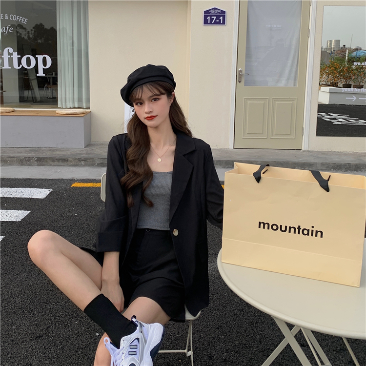 Real price 2021 new Korean loose and thin suit suit for women + High Waist Shorts suit