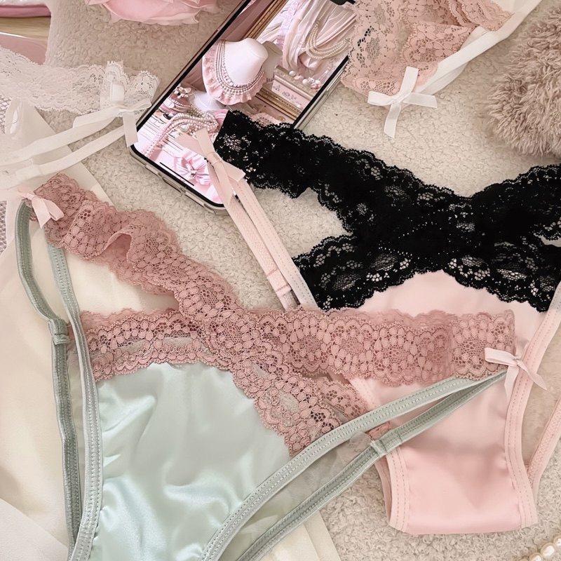 娇嗲粉绿～法式玫粉绿色辣妹纯欲蕾丝边蝴蝶结性感缎面三角内裤女,女士内衣/男士内衣/家居服,女三角裤,淘宝优惠券,粉丝福利购,淘宝优惠卷