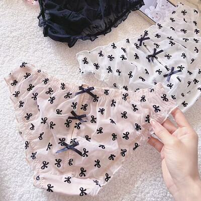 奶油布蕾～纯欲植绒蝴蝶结镂空网纱微透性感女美臀内裤纯棉裆