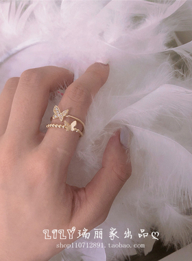 女超闪潮保色开口可调节蝴蝶戒指