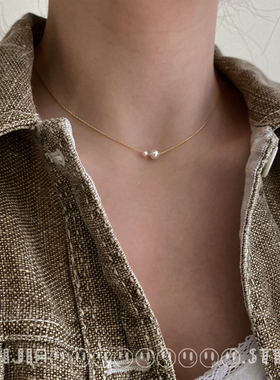 极简风珍珠吊坠项链锁骨链